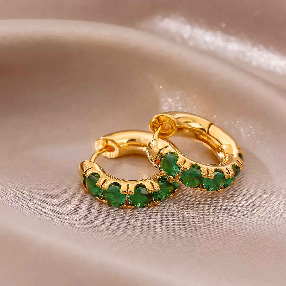 Emerald Glow Hoop Earrings